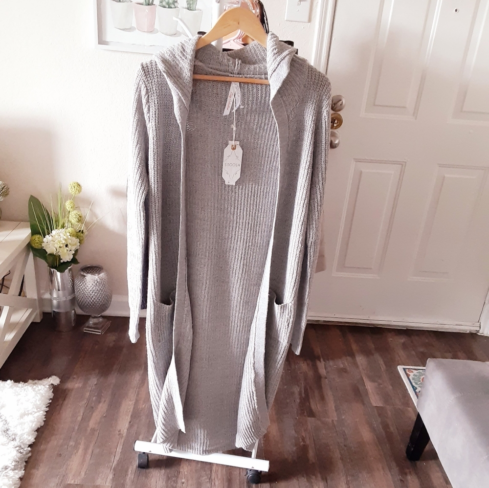 Long Gray Pocketed Cardigan Sweater Medium